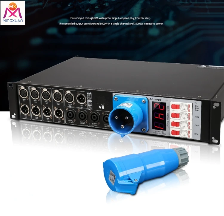 6 Way Line Array Amplifier Sound Box Power Controller Professional High Power Audio Signal Socket Manager