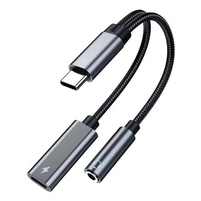 60W USB Type C to 3.5mm Headphone and Charger Adapter, 2-in-1 USB C to Aux Audio Jack