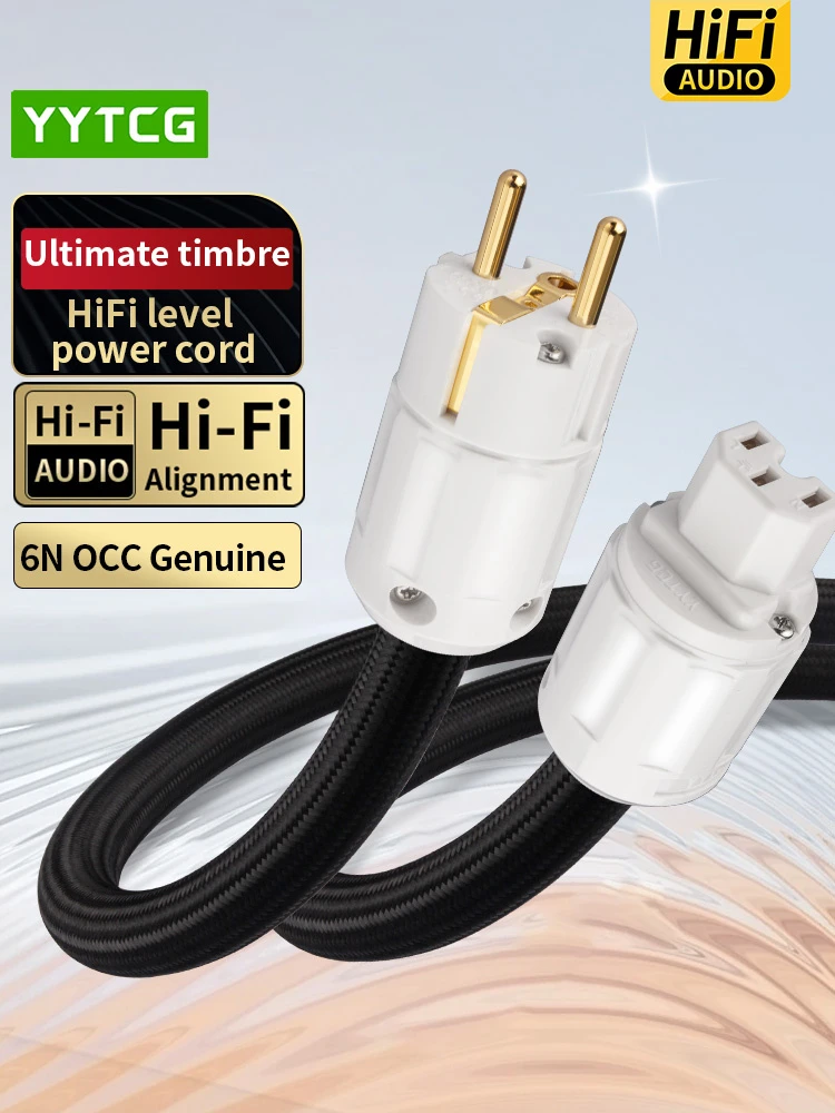 6N OCC Copper Core Gold-Plated Plug & Nylon Braided Jacket Power Cord Cable for Amplifier, CD Player, DAC Home Theater (EUStandard)