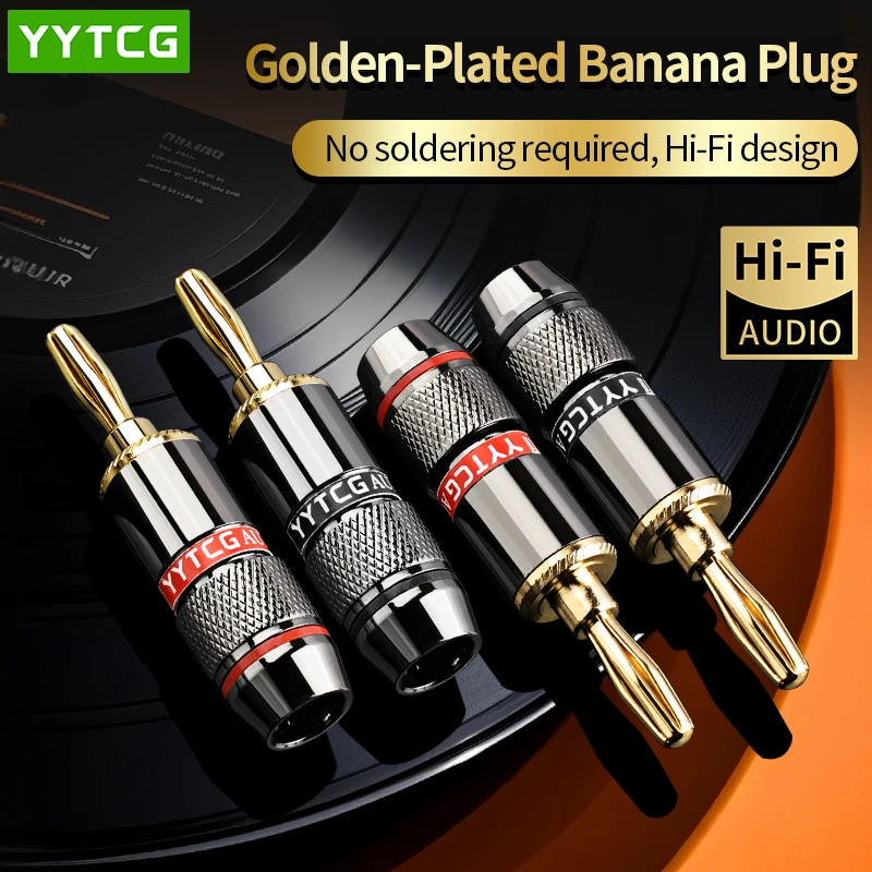 6mm 24K Gold Plated Male Banana Plugs Audio Connector for Hi-Fi Speaker/Amplifier Connectors