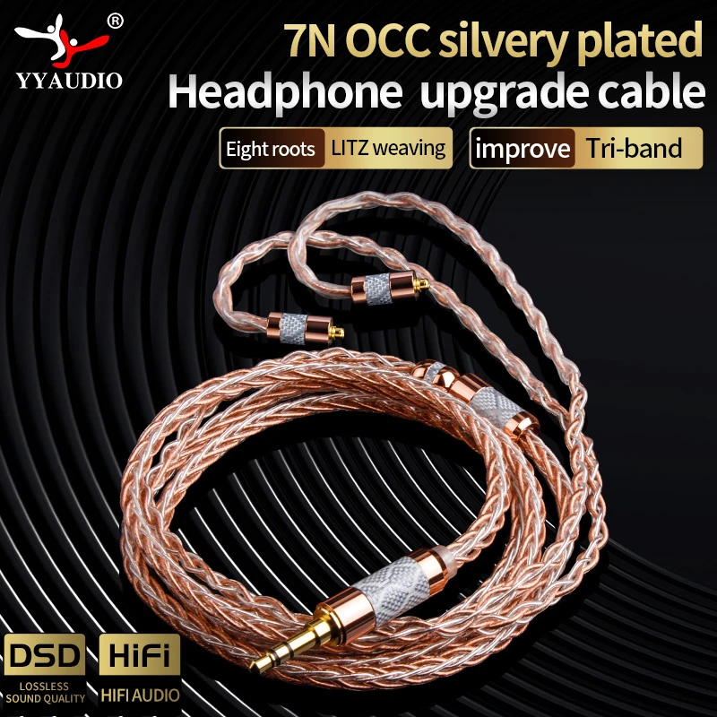 7N OCC Silver-Plated 3.5mm & 4.4mm Gold-Plated Plug 8-Core LITZ Weave Headphone Upgrade Cable