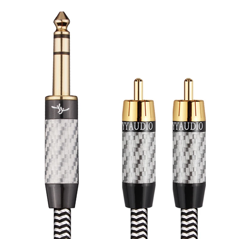 7N OCC Silver-Plated HiFi 6.35mm to Dual RCA Cable Audio Cable with Carbon Fiber Shell for Mixers, Amplifiers & Studio Monitors