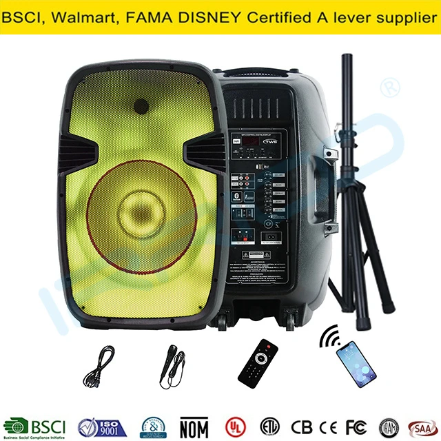 800W 15inch Portable Bluetooth Speaker with Battery Flame Fashionable Light Bocina Parlant