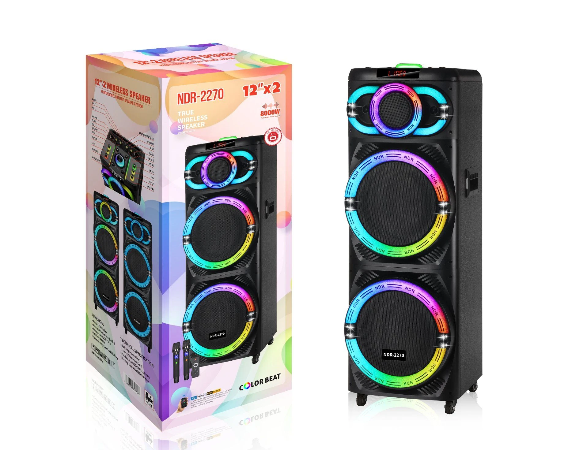 80W Professional Audio Tws Bluetooth 2*12 Inch Portable Speaker with Long-Lasting Battery and Powerful Audio Performance