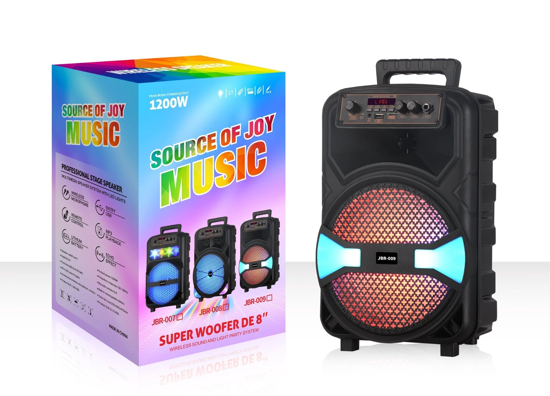 8inch Bluetooth Party Big Bass Loud DJ Trolley Tws Portable Speaker with USB and LED Light