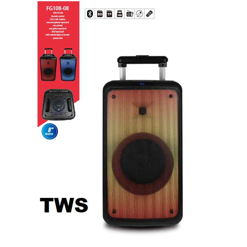 8inch New Portable Trolley Bluetooth Speaker Mega Bass Fire Lighting Active HiFi Stage Audio Speaker