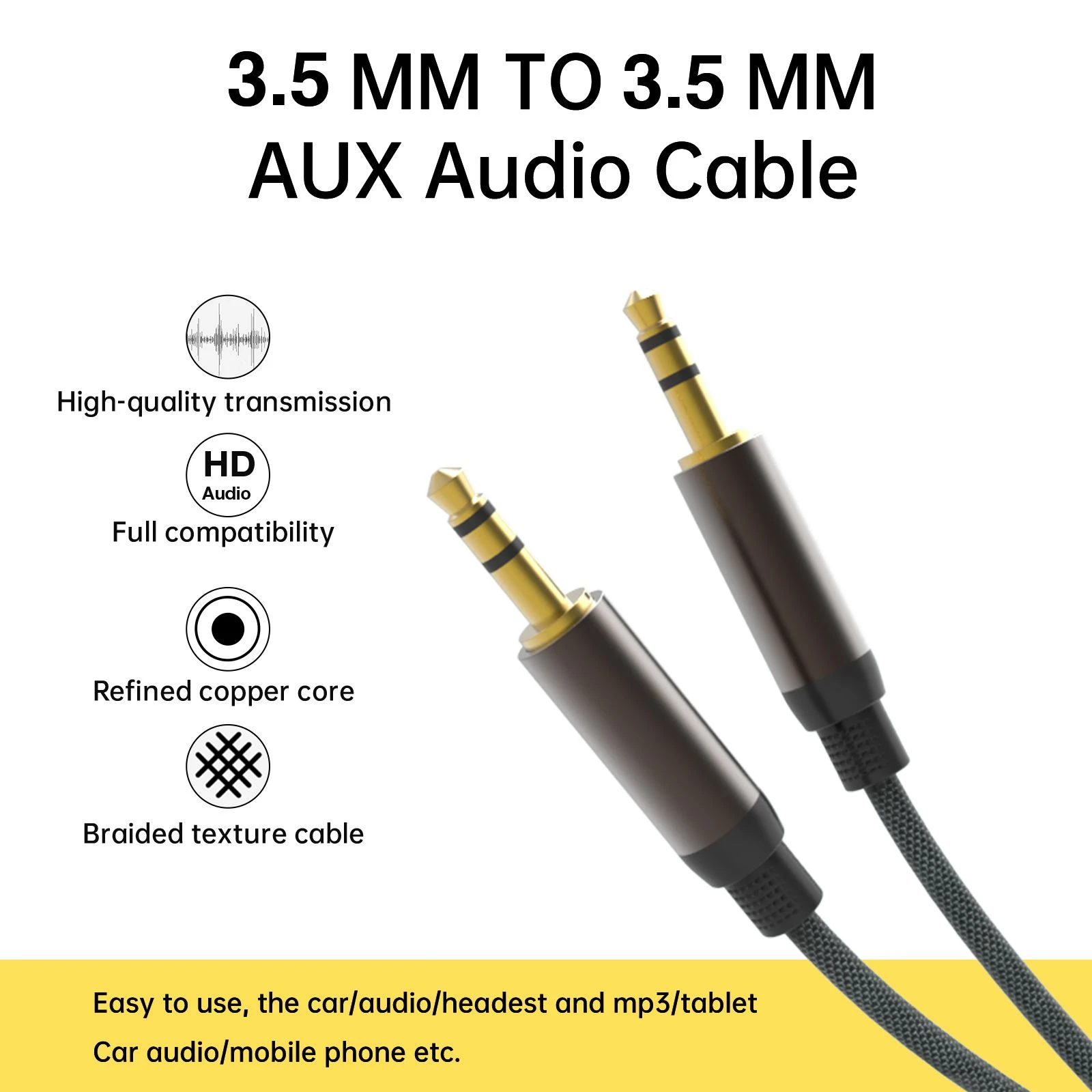 A251 Aspor 3.5mm to 3.5mm Aux Cable 1.2m Nylon Braided Audio Cable