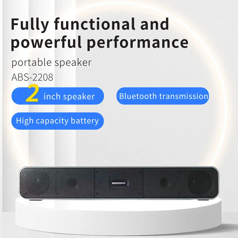 ABS-2208 Wireless Bluetooth Speaker with Subwoofer for Deep Bass, High Volume, and Premium Sound Quality, Ideal for Desktop or Home Use