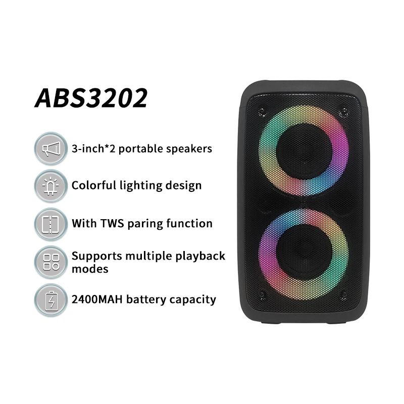 ABS-3202 Bluetooth Wireless RGB Light Portable Speaker with Multi-Function Support