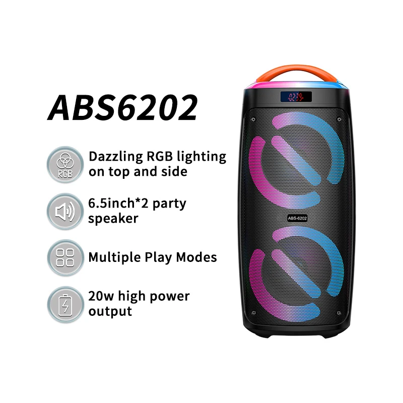 ABS-6202 Dual 6.5 Inch Wireless Bluetooth Speaker with Flame Lamp Effect