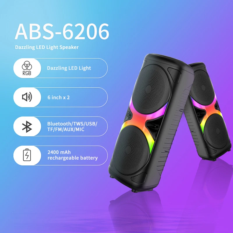 ABS-6206 Powerful Bluetooth Speaker with 6.5-Inch Drivers and Mesmerizing Flame Light