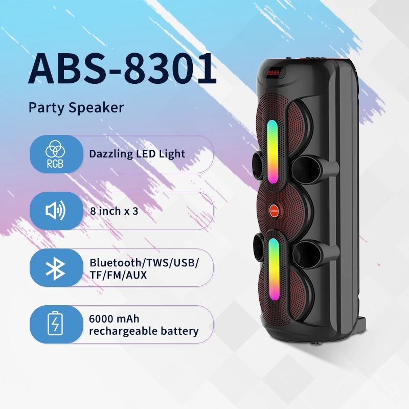 ABS-8301portable Tws Wireless Speaker with 8-Inch Horn and Stereo Sound