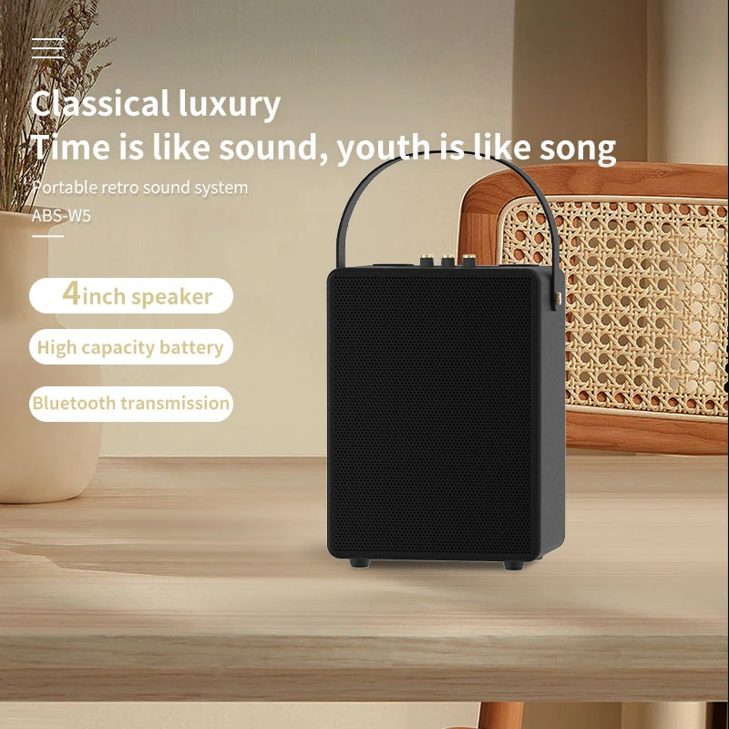 ABS-W5 Portable Wireless Speaker with Handle, 4 Inch Bluetooth Loudspeaker Ideal for Outdoor Activities and Indoor Audio