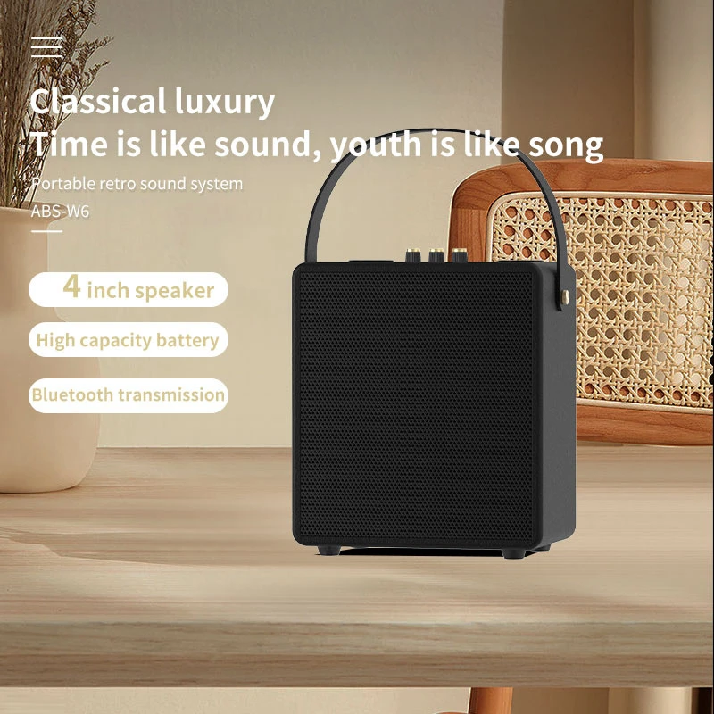 ABS-W6 Portable Wireless Speaker with Handle, 4 Inch Bluetooth Loudspeaker Ideal for Outdoor Activities and Indoor Audio