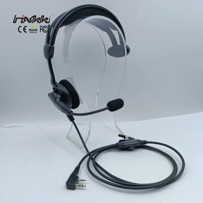 Adjustable Headband Headphone Single-Ear Headset with Boom Mic for Call Center Two Way Radio Communication