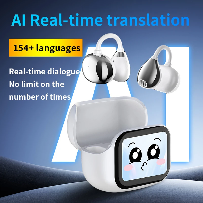 Ai Powered Translation Earbuds Air Clip Translate Real Time Earphones with LED Touch Screen