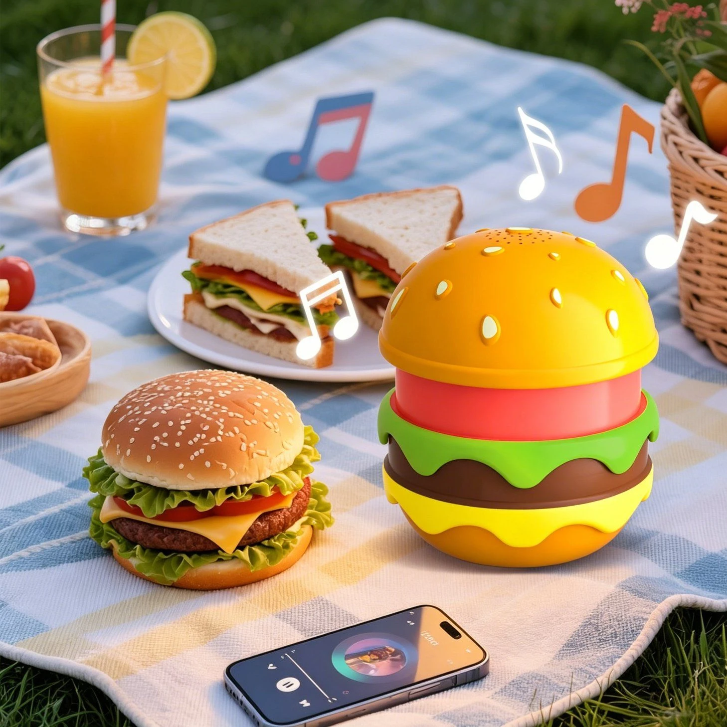 Ai Voice Hamburger Bluetooth Speaker with Night Light White Noise for Desk Home