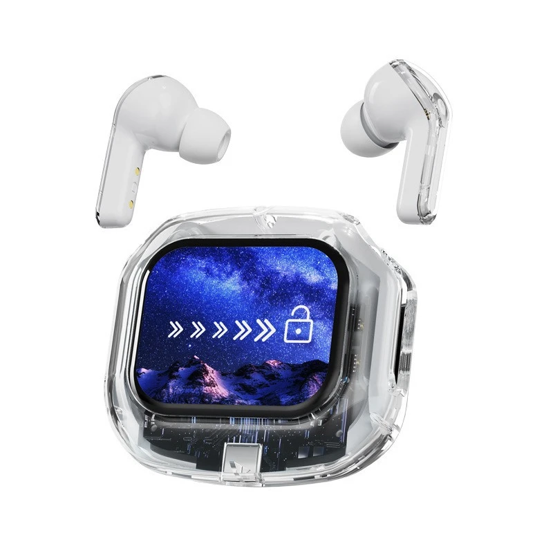 Air Max Q20 Tws Transparent Crystal Touch Screen Stereo Bass Live Sound Enc Noise Canceling Wireless Bluetooth Earphone Earbuds