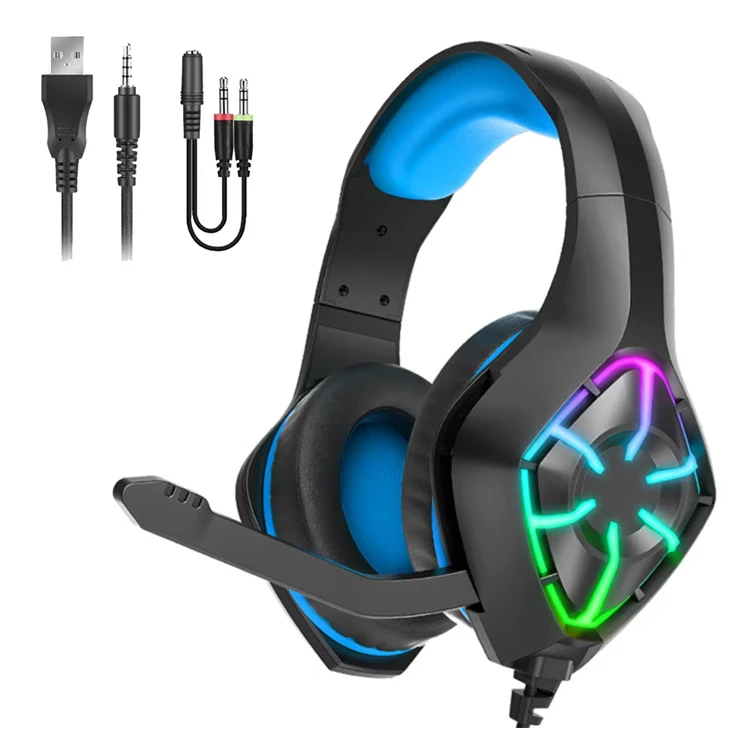 Amazon Hot Sale Big Over Ear GS-1000 Gaming Headphones Game Headset with LED Lights Wired Headphone for Computer Games