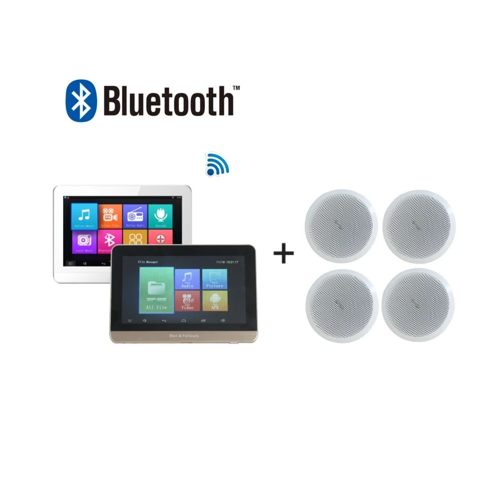 Android WiFi 4 Channel Mini 25W Bluetooth USB PA Home Audio Background Music System Wall Mount Amplifier with 4PCS 6″ Ceiling Loud Speaker and Remote Control