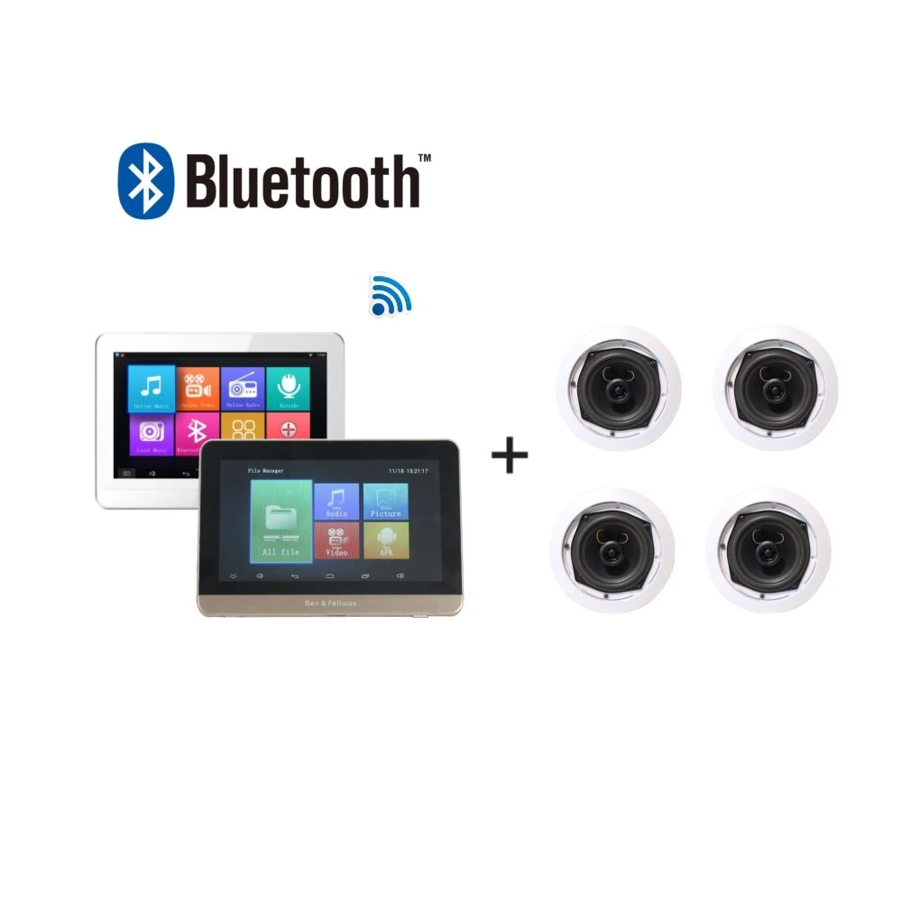 Android WiFi 4 Channel Mini 25W PA Bluetooth USB Home Audio Background Music System Wall Mount Amplifier with 4PCS 5″ Ceiling Loud Speaker and Remote Control