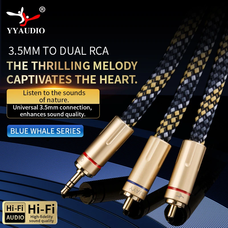 Anti-Interference 3.5mm to 2RCA Cable with Woven Mesh Sleeve for Car Audio and Portable Amplifier Setup
