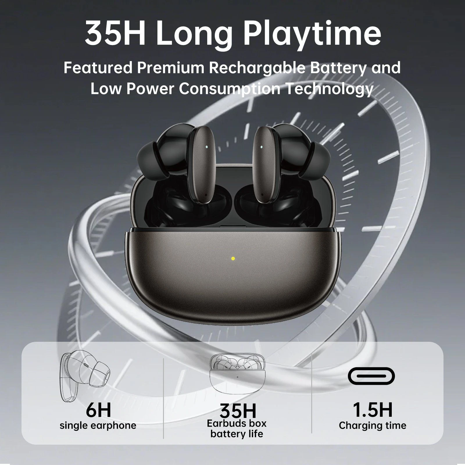 Aspor A638 Tws Wireless Stereo Earbuds Earphones Headset Metal Case Long-Playtime 35h