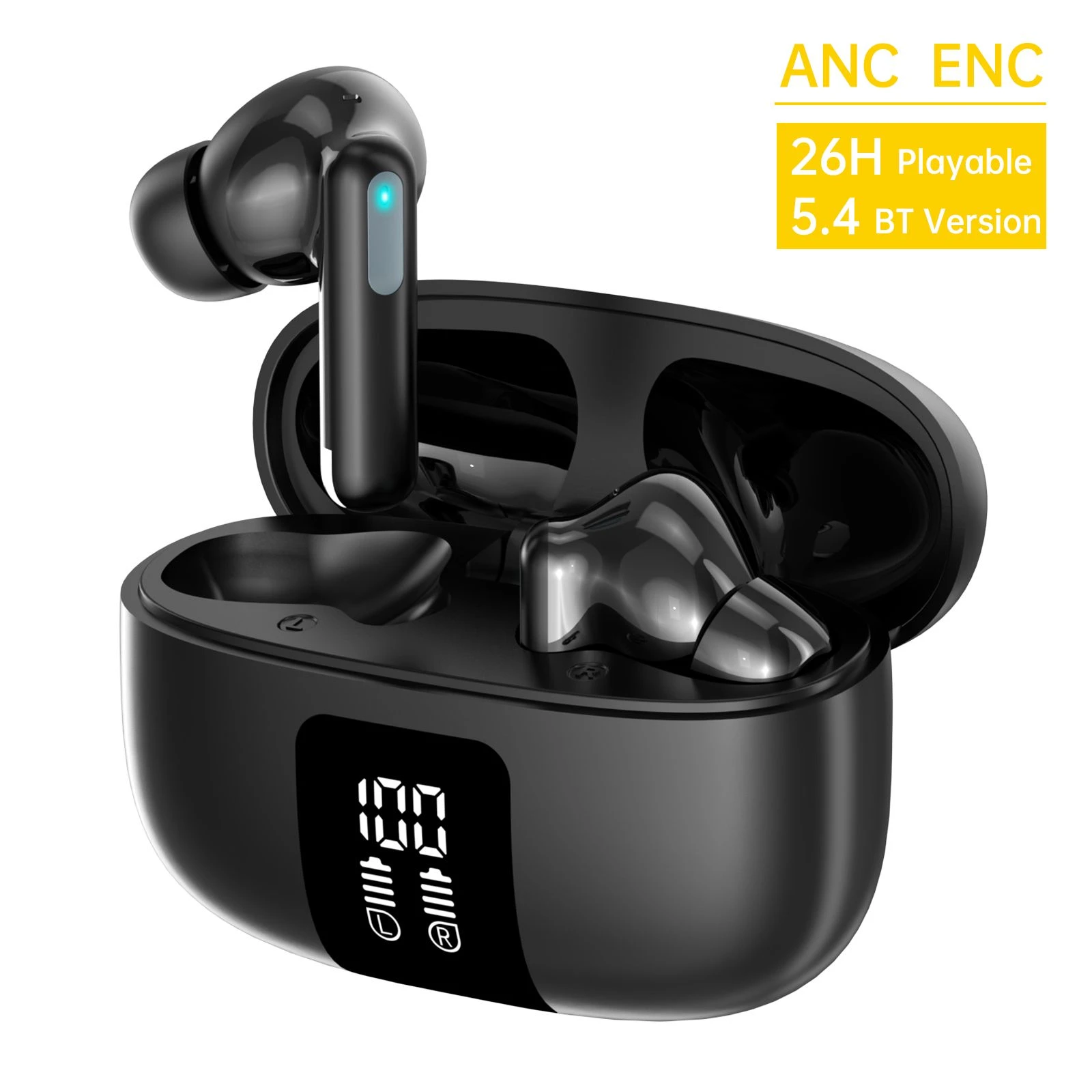 Aspor A639 Bluetooth 6.0 Earbuds Hybrid Active Noise Canceling Wireless Headphones with Enc Mic Digital Battery Display USB-C Fast Charging
