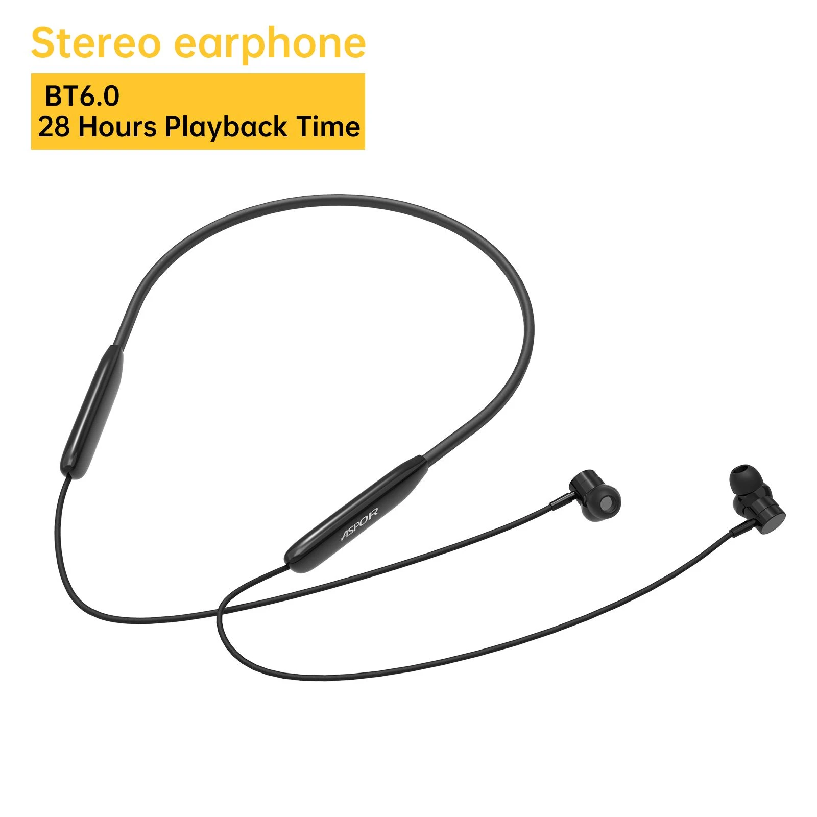 Aspor A668 Wireless Neckband Earphones Bluetooth 6.0 Headphones, 28h Playback Sports Sweatproof Stereo Bass in-Ear Headset with Mic for Running Gym Workout