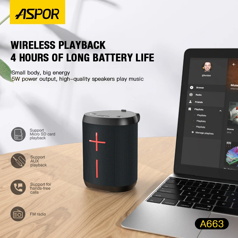 Aspor Bluetooth Speaker Audio Speakers Wireless Mini Bluetooth Portable Speaker Mix Funtions