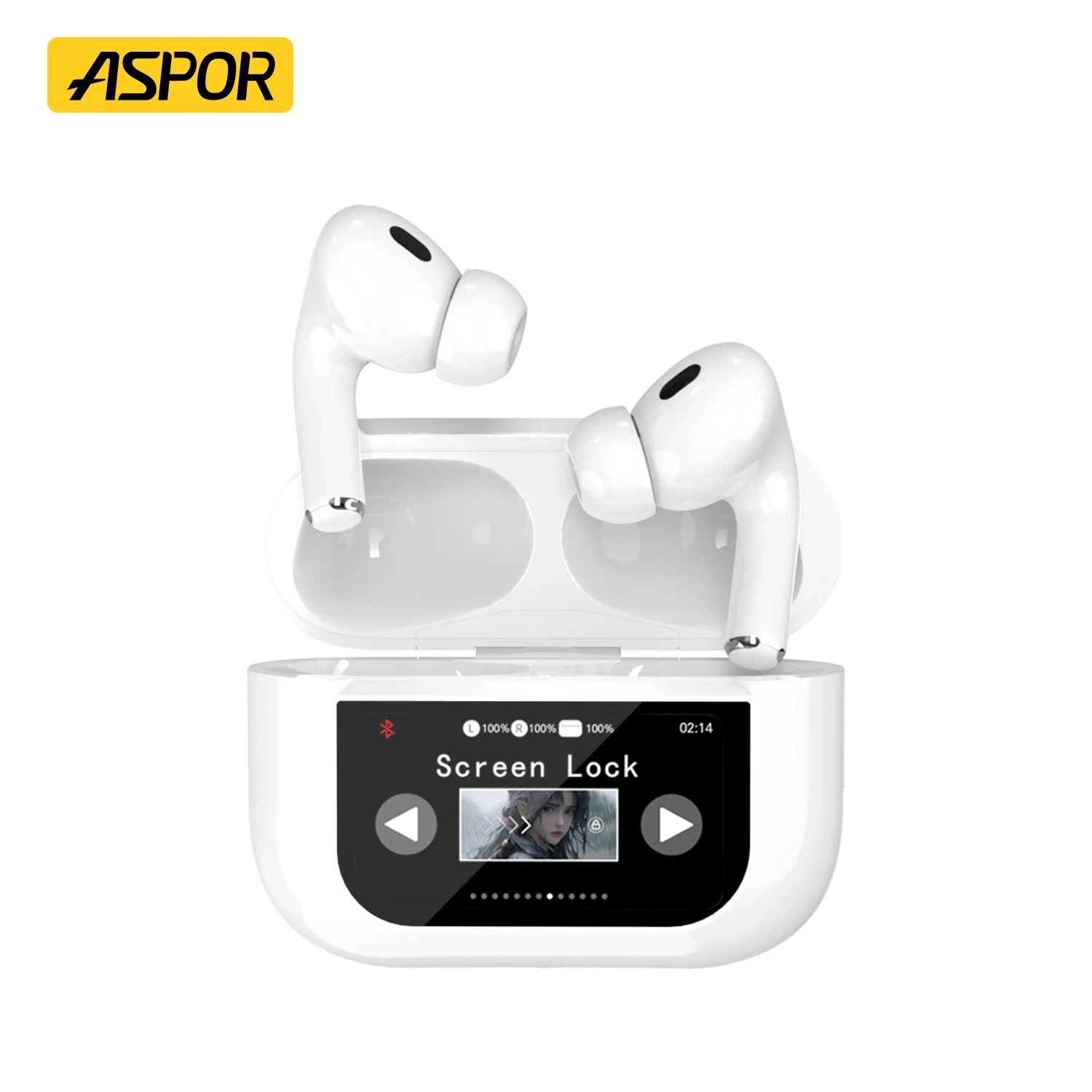 Aspor Multi-Function Touch Screen Hi-Fi Bluetooth Earbuds Noise Canceling Anc