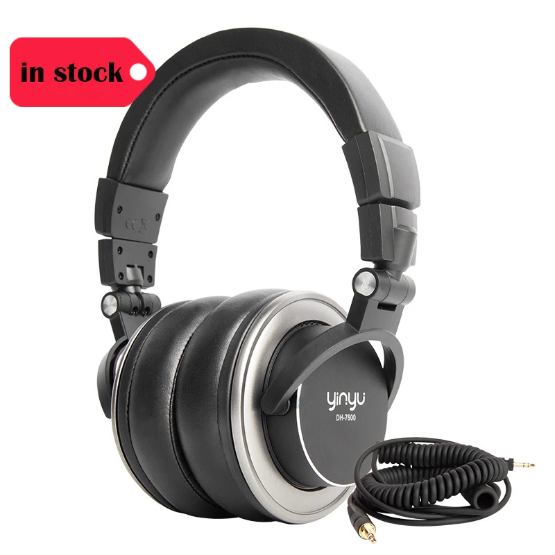 Audfine in Stock Dh7600 Foldable with Coiled Cable Rotatable Earcups Wired Over-Ear DJ Monitoring Headphone for Beat Matching