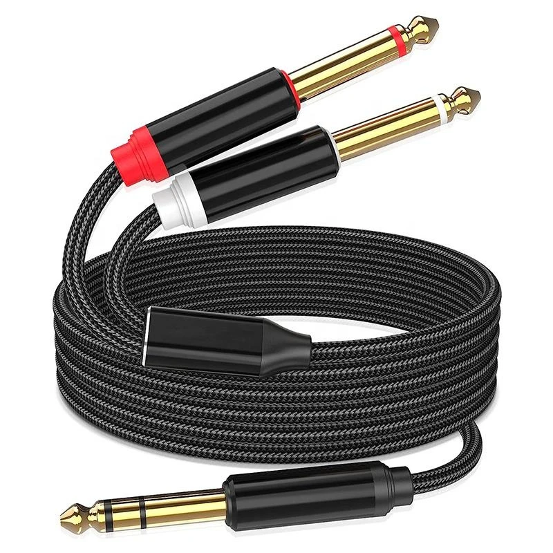 Audio 1/4 Inch 6.35mm Trs Male to Dual 1/4 Inch 6.35mm Ts Male Y Splitter Audio Stereo Guitar Cable