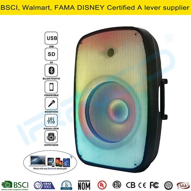 Audio 300W 15″ Flame LED Lights Active PA/DJ Sound Box System Wireless Karaoke Sets Bt-Tws-Mic–FM-Echo- Bocina Parlante
