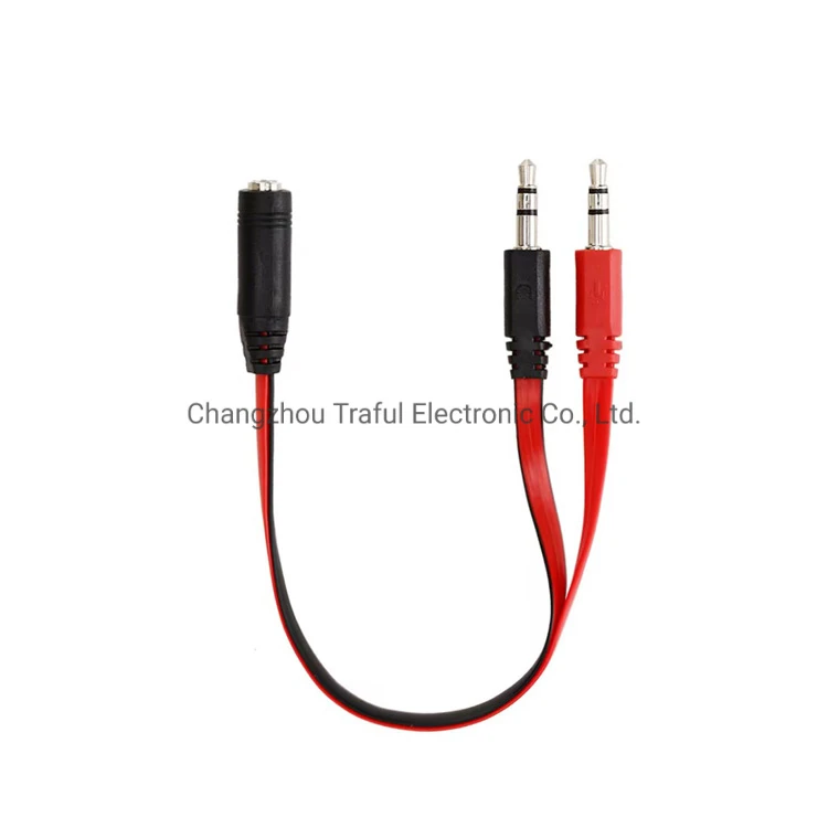 Audio Cable 2 3.5mm to 3.5mm Female Black/Red Color
