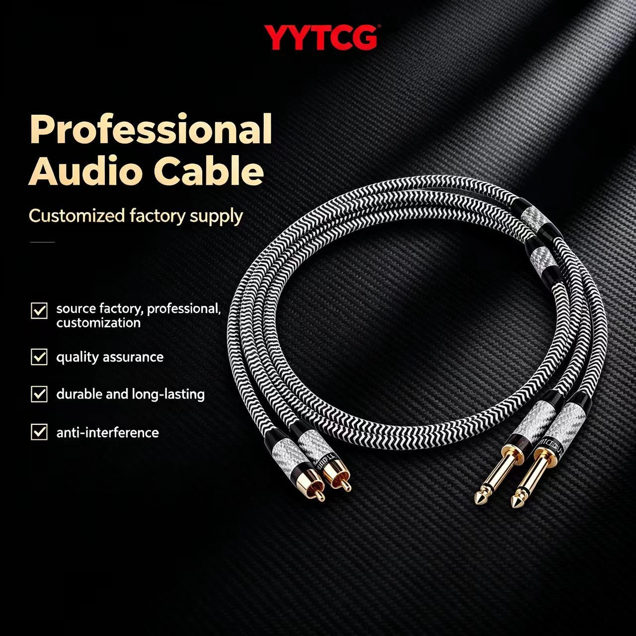Audiophile Grade 7N OCC Silver Plated 6.35mm TS to 2 RCA Male Cable with Carbon Fiber Housing for Headphone Amp DAC