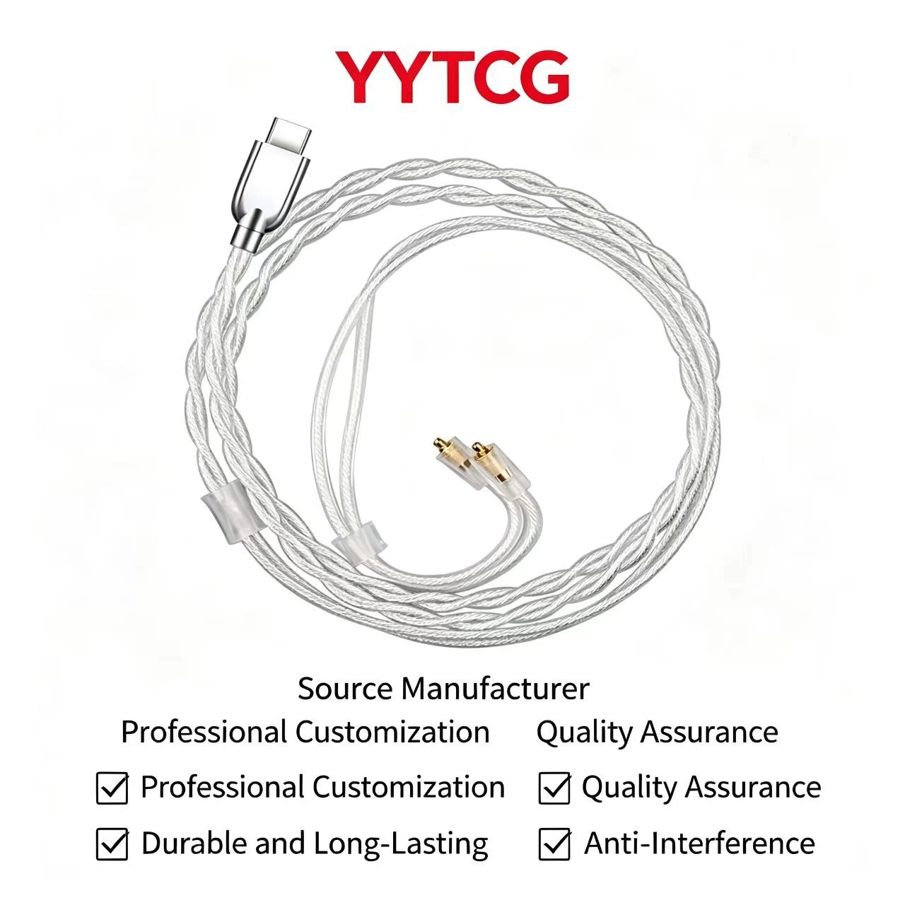 Audiophile Grade Furukawa Copper Silver Twisted Pair Headphone Upgrade Cable with Type C Connector for MMCX IEM 1.2m