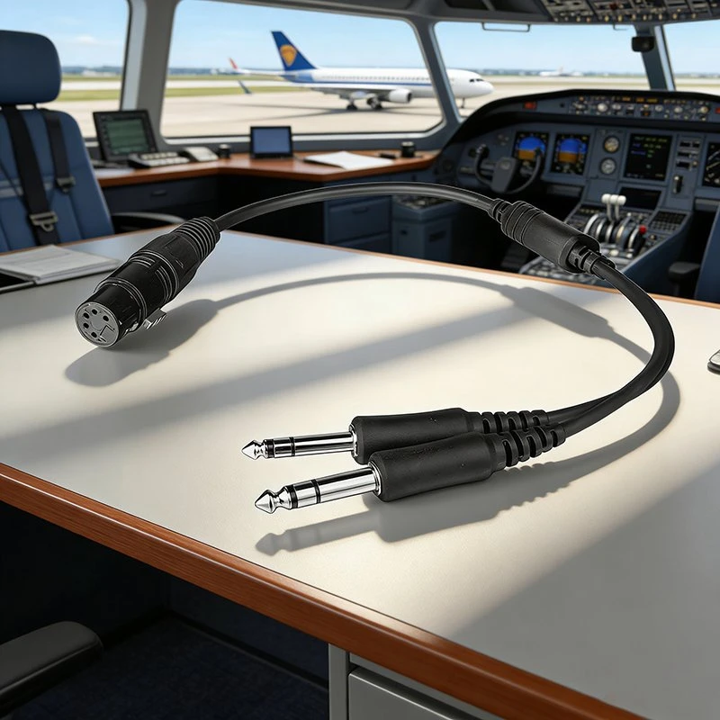 Aviation Headset Adapter Airbus XLR Ga Dual Plugs Pilot 5 Pin Female Connector PU+ABS Material