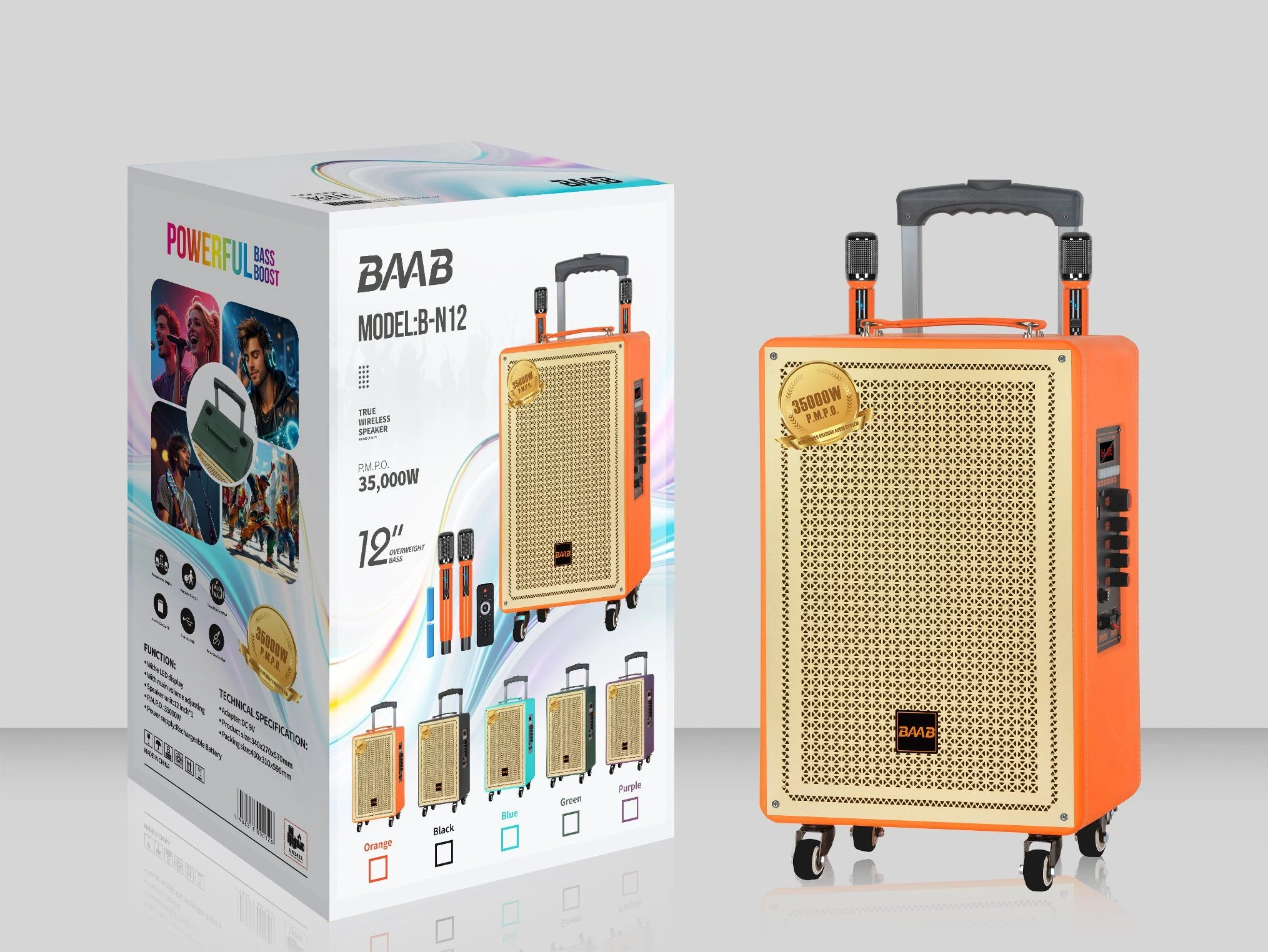 B-N12 12inch Trolley Speaker with Tws Bluetooth