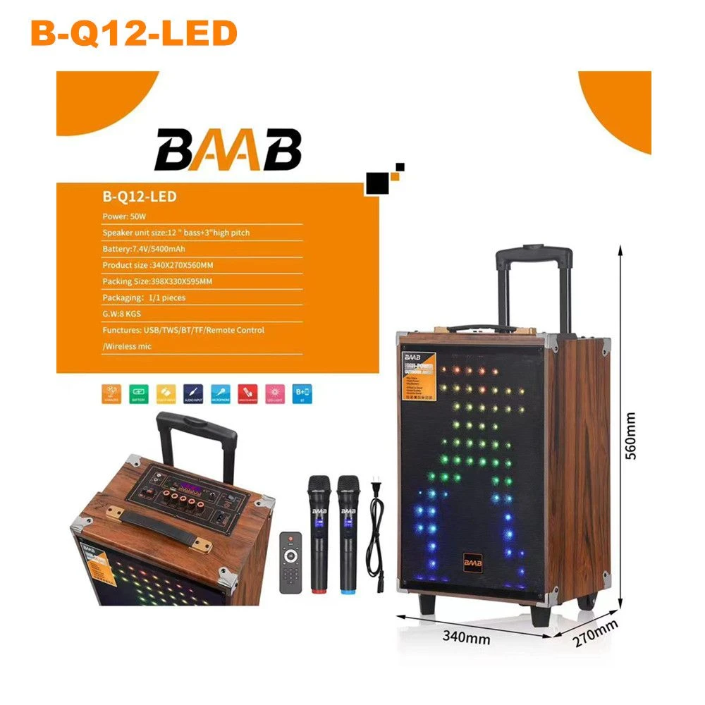 B-Q12LED Single 12 “Professional Party Karaoke Bluetooth Speaker with LED Light Effect Built-in Battery