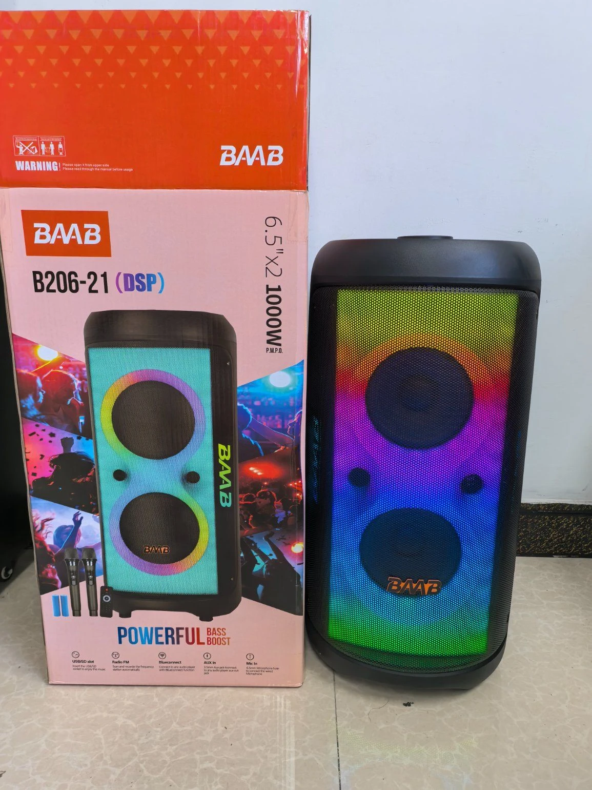 B206-21 2026 New Double 6.5 Inch Woofer Karaoke Speaker with LED Light Wireless, DSP
