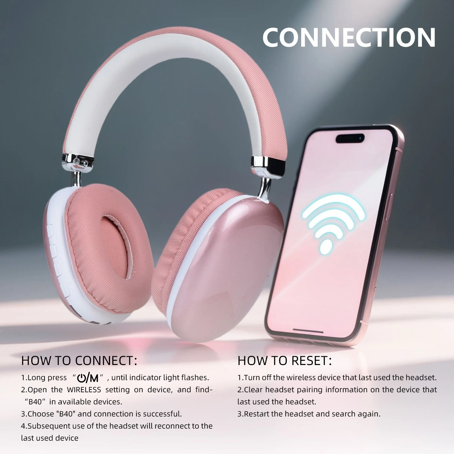 B40 Over-Ear Wireless Cordless Gaming Bluetooth Stereo Microphone Headset Headphone