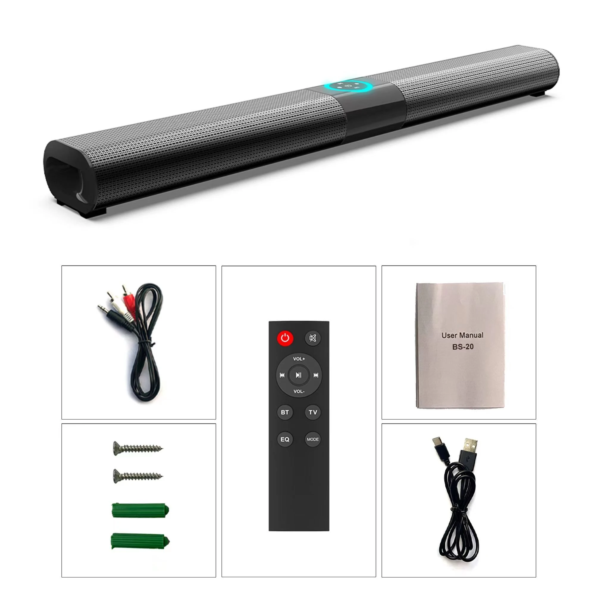 BS20 Heavy Bass Wireless Soundbar for Home, Theater, Computer and TV