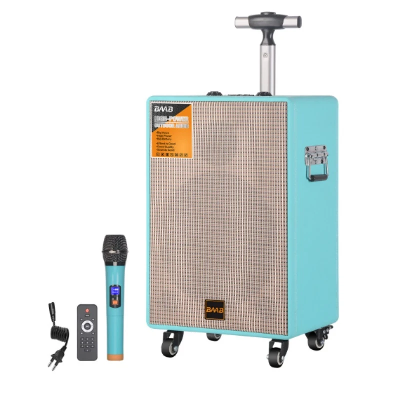 Baab 8 Inch Trolley Karaoke Portable Professional Bluetooth Wooden Speaker with Wireless Microphone