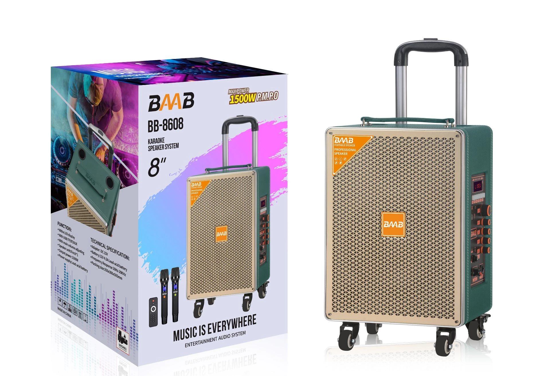 Baab 8inch Party Box Bluetooth Speaker Louds Speaker Microphone Sound Box OEM Factory