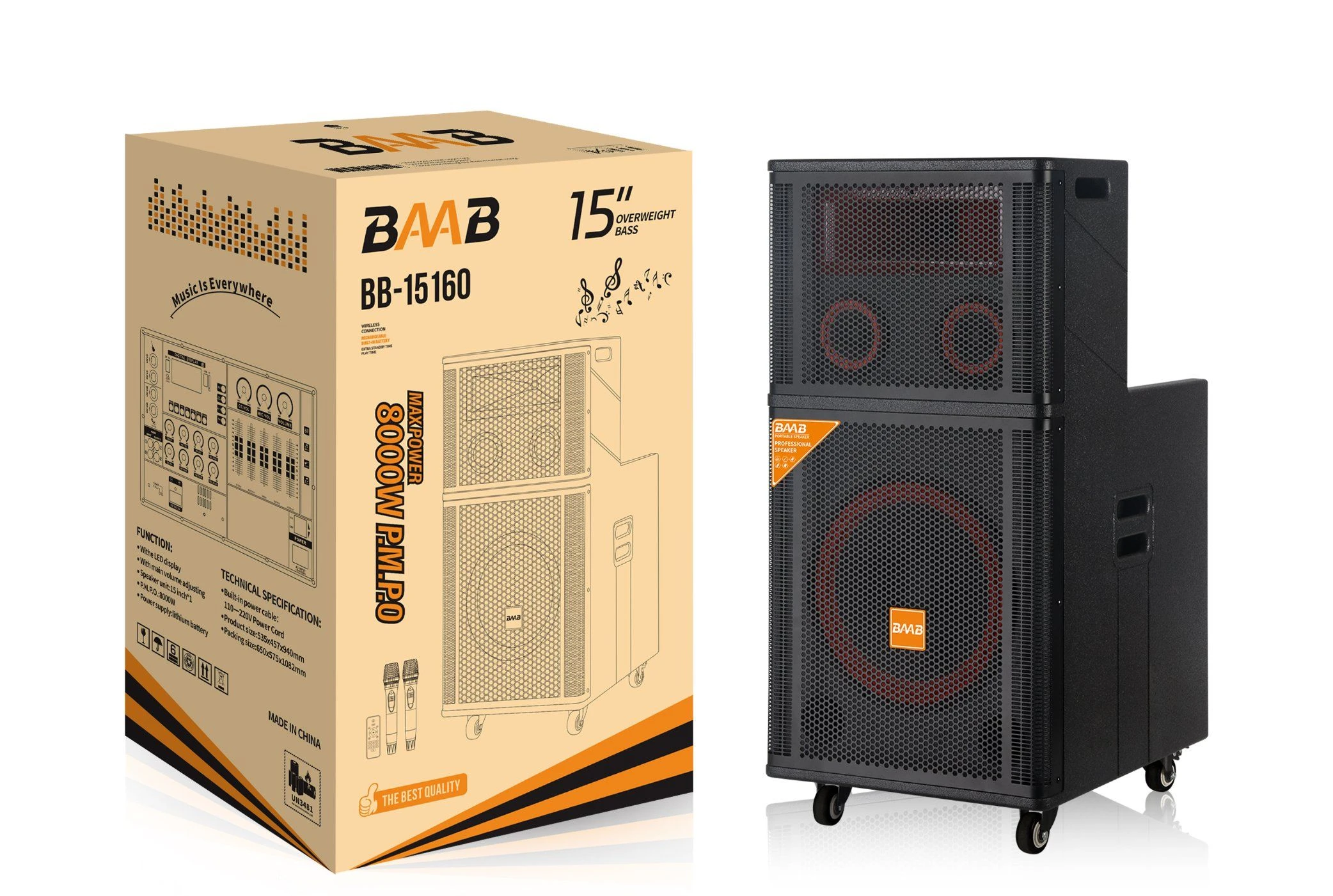 Baab Professional Stage 15 Inch Active Pair Big Outdoor Bt Speaker for Good Sound Karaoke Home Theater System