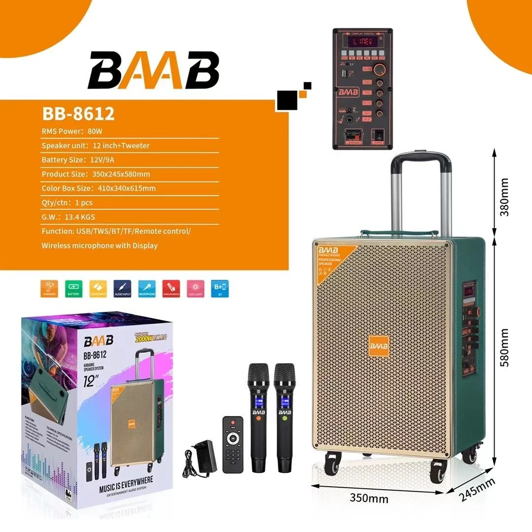 Bb-8612 2024 New OEM/ Stock Hot-Selling Party Box 12inch Wooden Bluetooth Party Speaker
