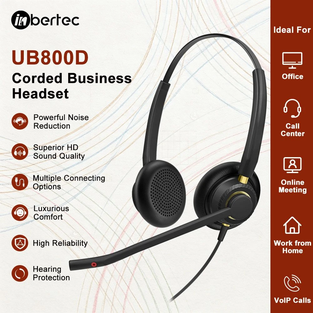 Binaural Headset with Microphone for Office Contact Center Microsoft Teams VoIP Calls
