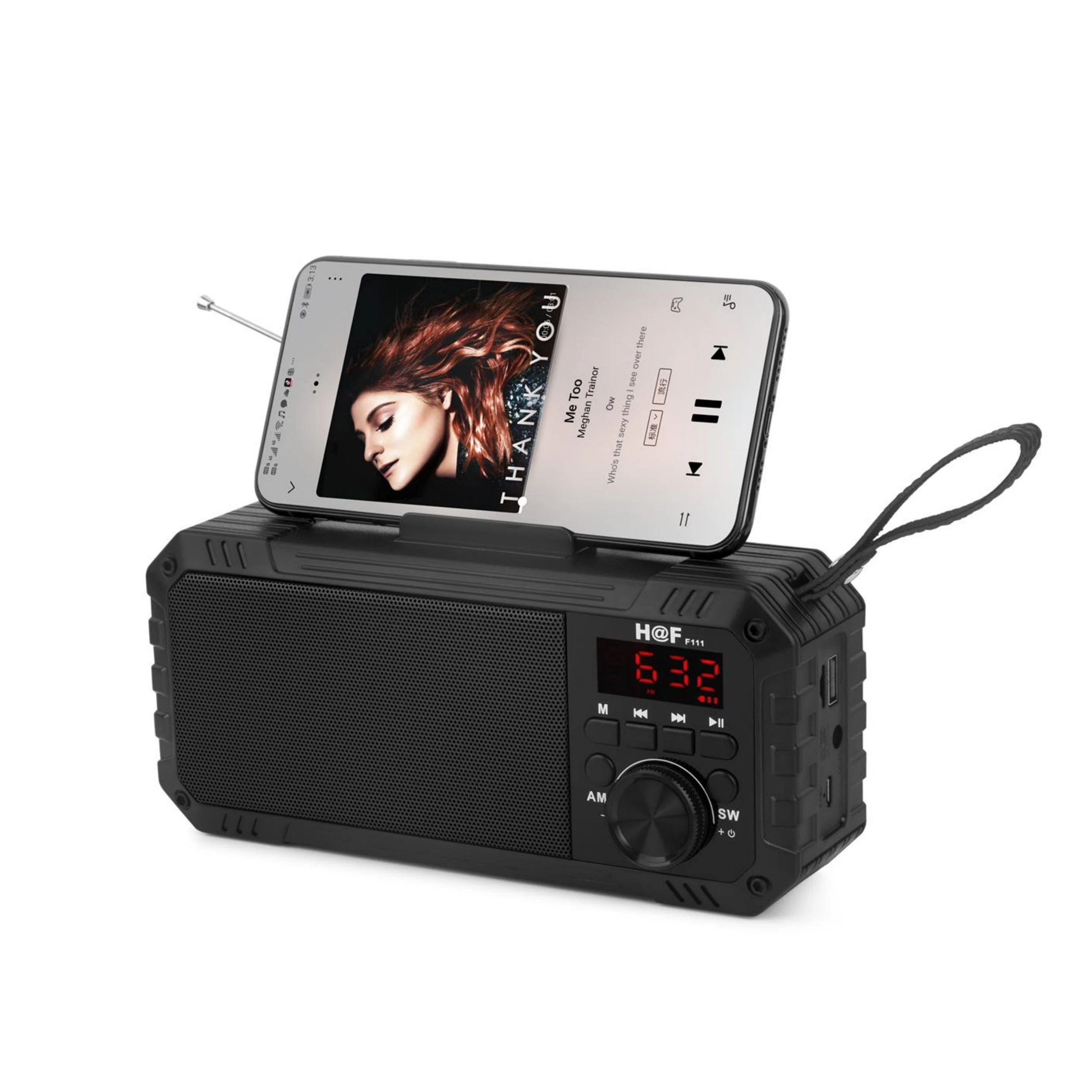 Bluetooth Wireless Speaker with FM/Am/Sw Phone Holder LCD Display, Solar Panel Charging