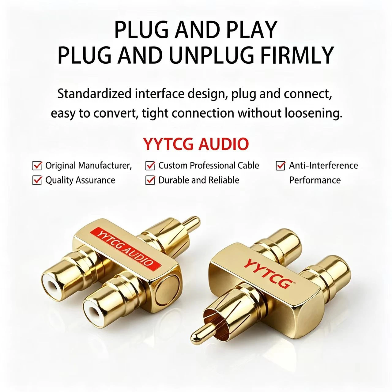 Braided RCA Y Adapter 1M to 2F Audio Splitter Cord with Dual Shielding for Car Stereo and Amplifier